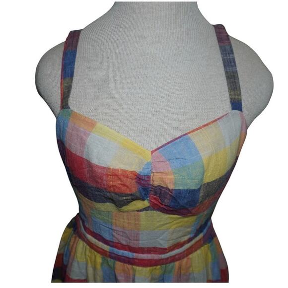 ModCloth Pink Floral Madras Dress – Sleeveless V-Neck Cottagecore Midi – Medium - Picture 6 of 11